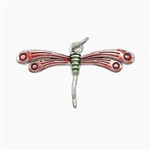 Copper Dragonfly Pendant Red Painted Platinum Plated, approx 14-26mm