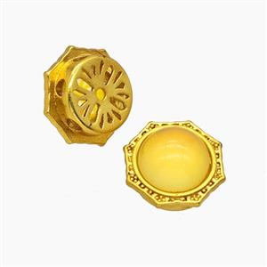 Copper Polygon Beads Pave Amber Resin Gold Plated, approx 12mm