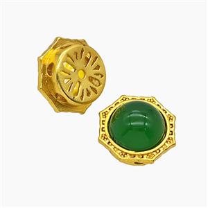 Copper Polygon Beads Pave Green Jade Gold Plated, approx 12mm