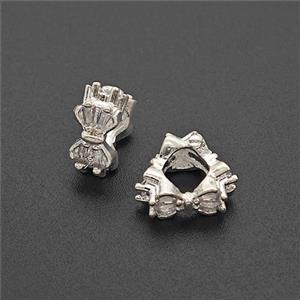 Copper Butterfly Beads Pave Zirconia Large Hole Shiny Silver, approx 10mm