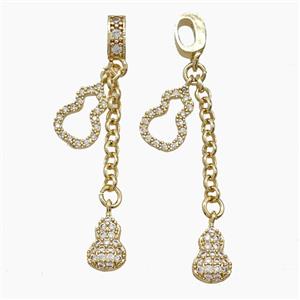 Copper Gourd Pendant Pave Zirconia Gold Plated, approx 6-10mm, 8-12mm, 45mm length