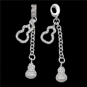 Copper Gourd Pendant Pave Zirconia Shiny Silver, approx 6-10mm, 8-12mm, 45mm length