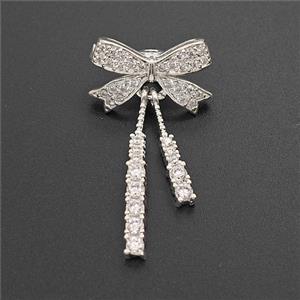 Copper Bowknot Pendant Pave Zirconia Shiny Silver, approx 16-30mm