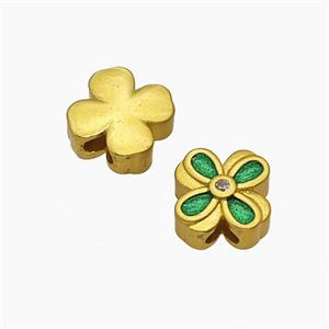 Copper Clover Beads Painted Gold Plated, approx 10mm