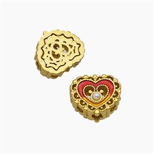 Copper Heart Beads Painted Gold Plated, approx 9-10mm