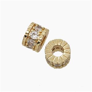 Copper Tube Beads Pave Zirconia Large Hole Gold Plated, approx 8mm, 3mm hole