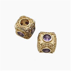 Copper Cube Beads Pave Zirconia Large Hole Gold Plated, approx 10mm, 4mm hole