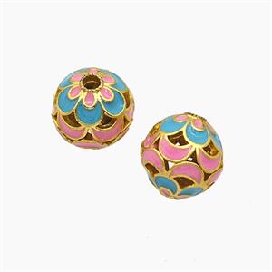 Copper Lotus Beads Enamel Round Gold Plated, approx 10mm dia