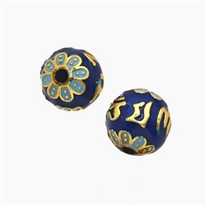 Copper Lotus Beads Blue Enamel Round Gold Plated, approx 10mm dia