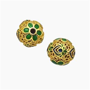 Copper Lotus Beads Enamel Round Gold Plated, approx 10mm dia