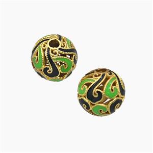 Copper Round Beads Enamel Hollow Gold Plated, approx 10mm dia