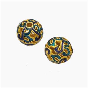 Copper Round Beads Enamel Hollow Gold Plated, approx 10mm dia
