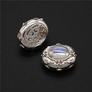 Copper Oval Beads Pave Resin Shiny Silver, approx 10-12mm