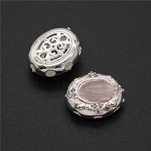 Copper Oval Beads Pave Catseye Shiny Silver, approx 10-12mm