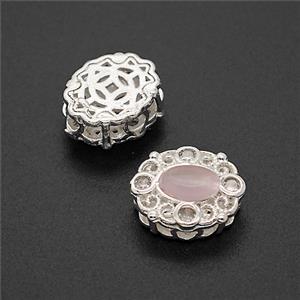 Copper Oval Beads Pave Catseye Shiny Silver, approx 10-12.5mm