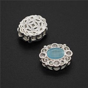 Copper Oval Beads Pave Catseye Shiny Silver, approx 10-12.5mm