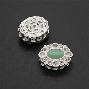 Copper Oval Beads Pave Catseye Shiny Silver, approx 10-12.5mm