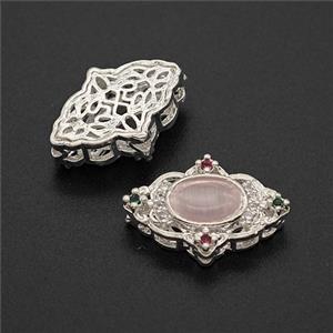 Copper Oval Beads Pave Catseye Shiny Silver, approx 11-16.5mm