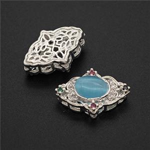 Copper Oval Beads Pave Catseye Shiny Silver, approx 11-16.5mm