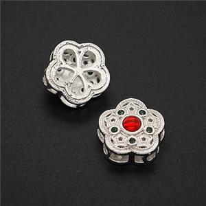 Copper Flower Beads Pave Resin Shiny Silver, approx 11mm