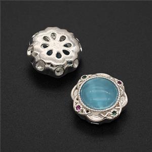 Copper Buttton Beads Pave Catseye Shiny Silver, approx 13mm