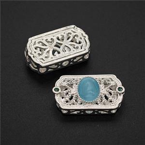 Copper Rectangle Beads Pave Catseye Shiny Silver, approx 10-18mm