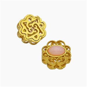 Copper Button Beads Pave Catseye Gold Plated, approx 11mm