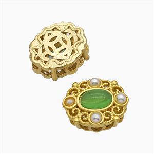 Copper Oval Beads Pave Catseye Gold Plated, approx 10-12mm