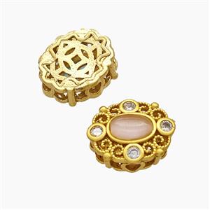 Copper Oval Beads Pave Catseye Gold Plated, approx 10-12mm