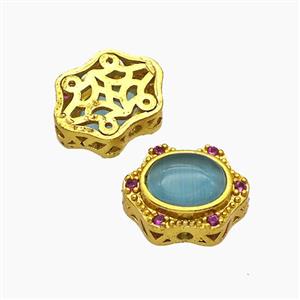 Copper Oval Beads Pave Catseye Gold Plated, approx 10-13mm