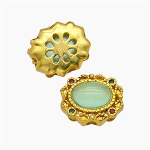 Copper Oval Beads Pave Catseye Gold Plated, approx 11-13mm