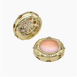 Copper Oval Beads Pave Catseye Gold Plated, approx 11-13.5mm