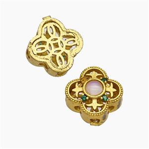 Copper Clover Beads Pave Catseye Gold Plated, approx 13mm