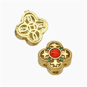 Copper Clover Beads Pave Catseye Gold Plated, approx 13mm