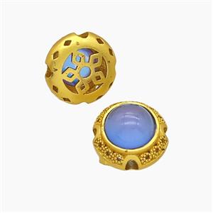 Copper Button Beads Pave Catseye Gold Plated, approx 12mm