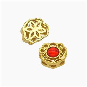 Copper Button Beads Pave Catseye Gold Plated, approx 9-10mm