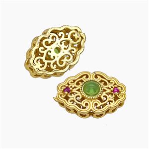 Copper Oval Beads Pave Catseye Gold Plated, approx 10.5-16mm