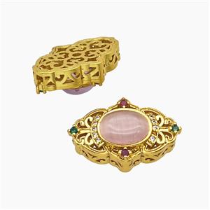 Copper Oval Beads Pave Catseye Gold Plated, approx 14-21mm