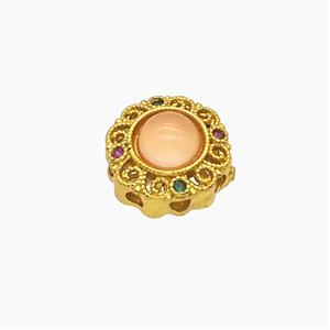 Copper Button Beads Pave Catseye Gold Plated, approx 12mm