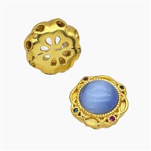 Copper Button Beads Pave Catseye Gold Plated, approx 13mm