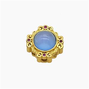 Copper Button Beads Pave Catseye Gold Plated, approx 13.5mm