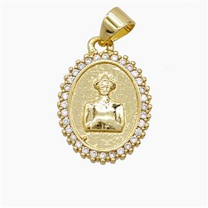 Copper Pendant Pave Zircon, Gold Plated, approx 14-16mm