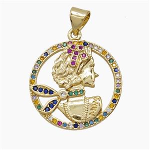 Copper Pendant Pave Zircon, Gold Plated, approx 20mm