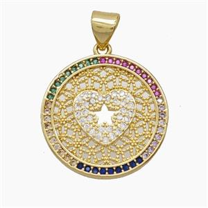 Copper Pendant Pave Zircon, Gold Plated, approx 19mm