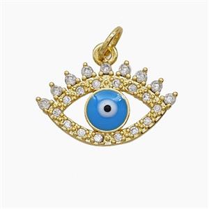 Copper Eye Pendant Pave Zirconia Blue Enamel 18K Gold Plated, approx 11-18mm