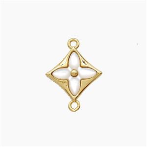 Copper Clover Connector Pave Shell 18K Gold Plated, approx 12mm