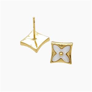 Copper Clover Stud Earrings Pave Shelll 18K Gold Plated, approx 12mm