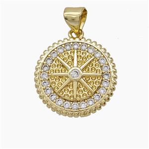 Copper Pendant Pave Zircon, Gold Plated, approx 17mm