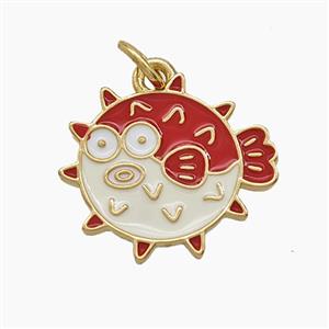 Enamel Copper Pendant, Gold Plated, approx 16-17.5mm