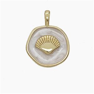 Enamel Copper Pendant, Gold Plated, approx 14mm